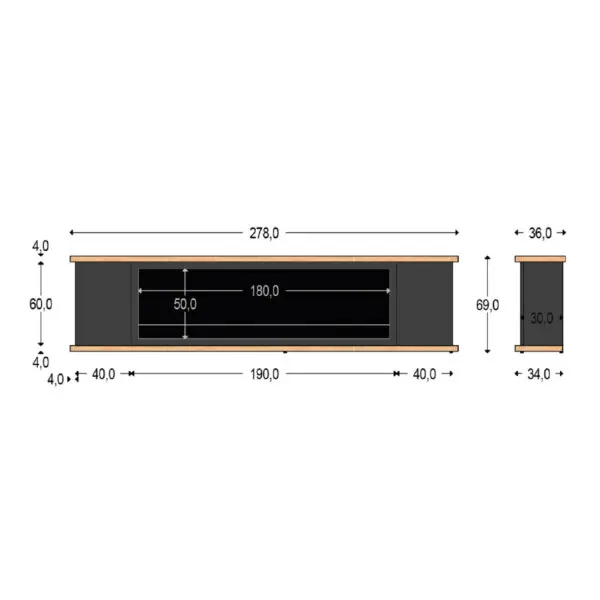 Light Gray Wood Fireplace Cabinet Prepared For Electric Insert Sined Amiata 180. Made Of Wood Frame And Doors Finish In Sian Grey, Top And Base In Oak. Design That Well Suits All Environments, Home, Office, Representation. - Image 2