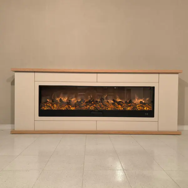 Cabinet With Fireplace Model Desio 180, Complete With Sined Amiata 180 Electric Fireplace. Made In Spain With Quality Wood And Fine Finishes. Durability And Elegance Complemented By 1500w Electric Burner With Remote Control Included. Light Gray - Image 3