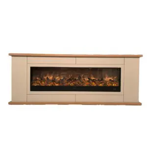 Cabinet With Fireplace Model Desio 180, Complete With Sined Amiata 180 Electric Fireplace. Made In Spain With Quality Wood And Fine Finishes. Durability And Elegance Complemented By 1500w Electric Burner With Remote Control Included. Light Gray
