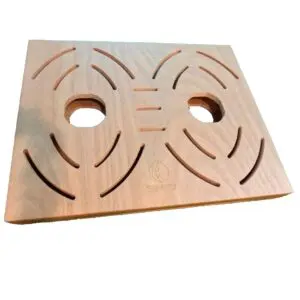 Two-level Rectangular Footboard Made Of Genuine Okume Marine Plywood, Strong And Durable, With Provision To Install Two Sined Stainless Steel Showers Complete With C-box For Perfect Integration. Outdoor Shower Tray Made In Italy.