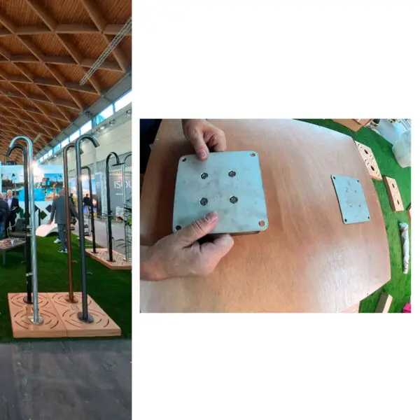 Two-level Rectangular Footboard Made Of Genuine Okume Marine Plywood, Strong And Durable, With Provision To Install Two Sined Stainless Steel Showers Complete With C-box For Perfect Integration. Outdoor Shower Tray Made In Italy. - Image 6