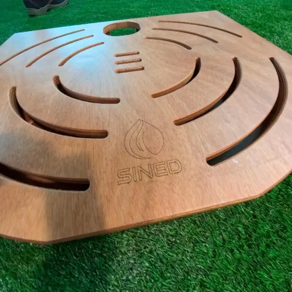2-level Rounded Footboard Made Of Genuine Okume Marine Plywood, With Functional Design And Optimized Provision For Installation Of a Sined Stainless Shower Equipped With Integrated C-box. Outdoor Shower Tray Made In Italy. - Image 3