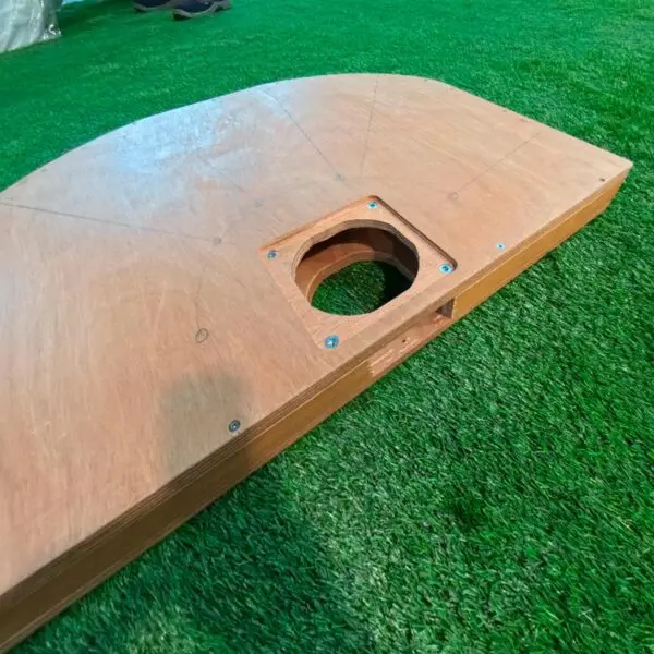 2-level Rounded Footboard Made Of Genuine Okume Marine Plywood, With Functional Design And Optimized Provision For Installation Of a Sined Stainless Shower Equipped With Integrated C-box. Outdoor Shower Tray Made In Italy. - Image 4