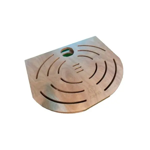 2-level Rounded Footboard Made Of Genuine Okume Marine Plywood, With Functional Design And Optimized Provision For Installation Of a Sined Stainless Shower Equipped With Integrated C-box. Outdoor Shower Tray Made In Italy.