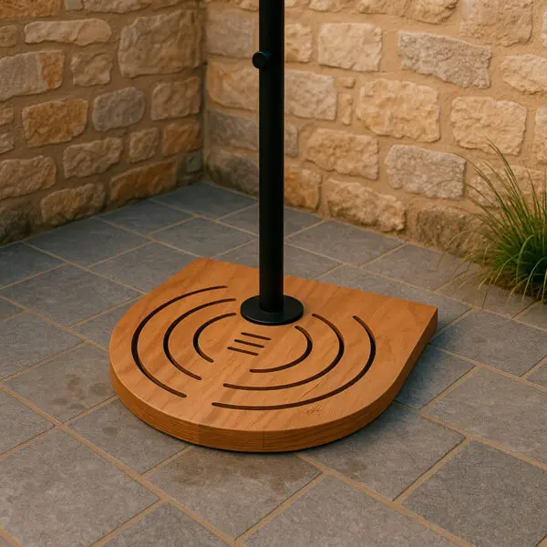 2-level Rounded Footboard Made Of Genuine Okume Marine Plywood, With Functional Design And Optimized Provision For Installation Of a Sined Stainless Shower Equipped With Integrated C-box. Outdoor Shower Tray Made In Italy. - Image 7