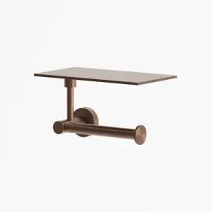 SINED LEVANTE wall-mounted toilet paper roll holder made of 316L stainless steel with top shelf for support. For modern bathroom, corrosion resistant, suitable for indoor and outdoor use. PVD Rose Gold finish