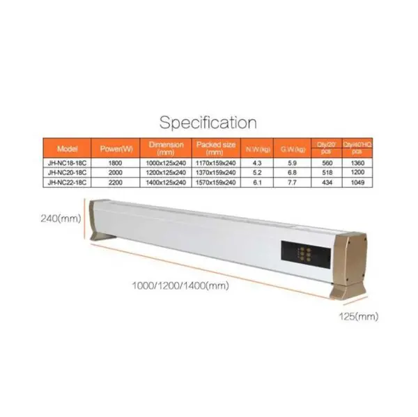 Floor And Baseboard Heater 1800w With Remote Control Included, Also Controllable Directly From The Panel Operation By Natural Air Convection. Heater Equipped With Feet And Supports Metal Frame White - Image 8