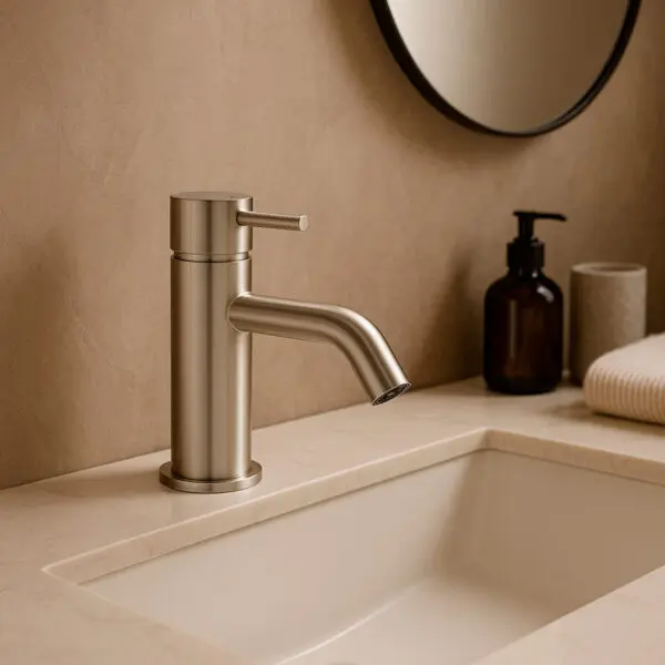 SINED LEVANTE 17 cm low basin faucet made of 316L stainless steel with mixer. Modern, corrosion-resistant finish, suitable for indoor and outdoor use. Ideal for elegant, functional and contemporary bathrooms. - Image 2