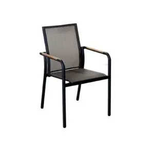 CHIERI stackable armchair made of aluminum, elegant and durable. Ideal for modern garden furniture, terrace or balcony. Lightweight, comfortable and space-saving thanks to the stackable structure. Practical and durable design for any outdoor environment.
