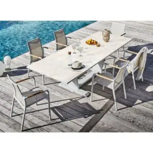 180-280 Extendable Table with 6 Chairs SET-TABLE-GARDEN-TRAVERTINE-6CHAIRS
