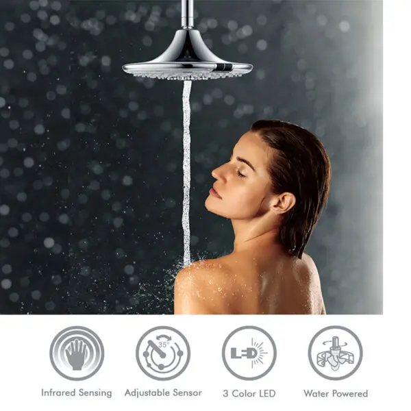 Round Rain Shower Head Diameter 240 Mm Shower Head With Infrared Sensor And Different Led Light Depending On The Water Temperature. Abs Body And Brass Connector 3 Functions Of The Jet Rain, Mist, Water Column - Image 6