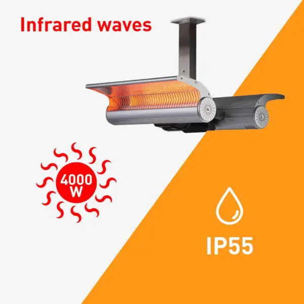 Double Reflective Ceiling Heater With 2000w Each With a Total Of 4000w Ceiling Heaters Made Of High Quality Stainless Steel And Anodised Aluminium Ip65 Protection Rating Remote Control Included - Image 2