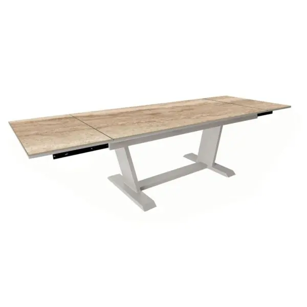 Elegance meets durability in the praline extendable garden table, measuring 180-280 cm. Crafted from powder-coated aluminum and topped with premium Kedra ceramic, it effortlessly accommodates 10-12 guests, making every outdoor gathering a stylish affair.