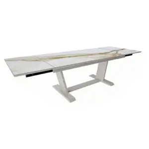 Elevate your outdoor experience with the travertino extendable garden table, crafted from high-quality aluminum and featuring a stunning Kedra ceramic stone-effect surface, combining elegance, durability, and spaciousness for gatherings of up to 12 guests