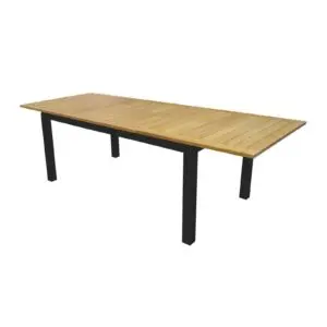 Discover the elegant and sustainable superga rectangular garden table, extendable from 180 to 260 cm, crafted with FSC® certified teak slats and a durable powder-coated aluminum frame, accommodating up to 10 people for stylish outdoor gatherings.