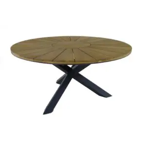 Elevate your outdoor gatherings with the superga round garden table, featuring a luxurious FSC® teak slatted top and a resilient powder-coated aluminum frame, designed to accommodate up to 8 people with elegance and durability for lasting enjoyment.