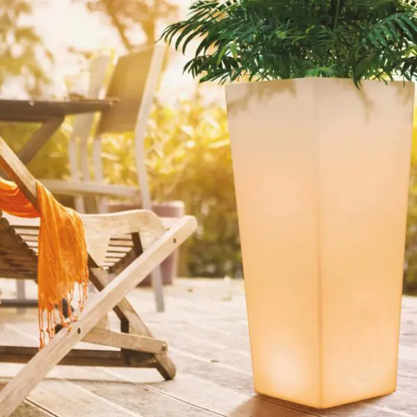 Solar Self-recharging Luminous Vase Made Of Polyethylene Model Quadrato Solar With Height 102 Cm. Solar Luminous Vase Made In Italy, Impact, Weather And Uv Resistant. Possibility To Be Used All Year Round. - Image 2