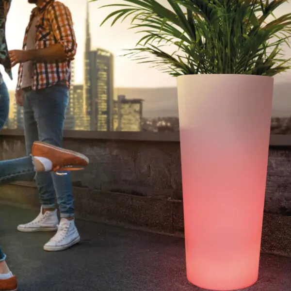 Solar Self-recharging Luminous Vase Made Of Polyethylene Model Rotondo Solar With Height 86 Cm. Solar Luminous Vase Made In Italy, Impact, Weather And Uv Resistant. Possibility To Be Used All Year Round. - Image 2