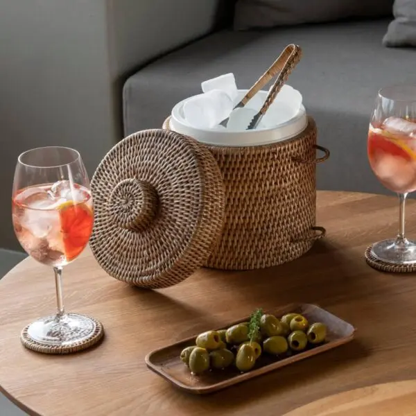Rattan Ice Bucket with Tongs – Luxury Stylish with Tongs - Image 4