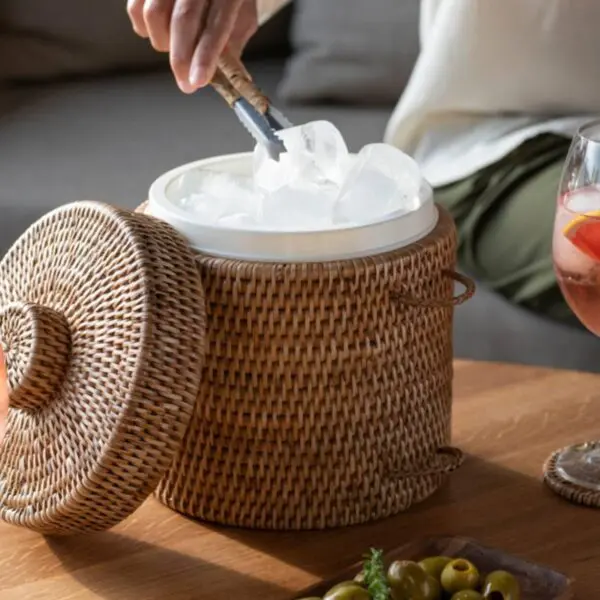 Rattan Ice Bucket with Tongs – Luxury Stylish with Tongs - Image 5