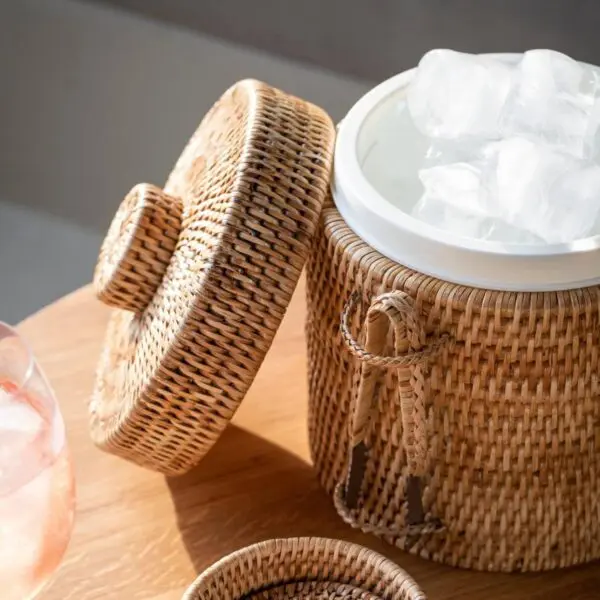Rattan Ice Bucket with Tongs – Luxury Stylish with Tongs - Image 6