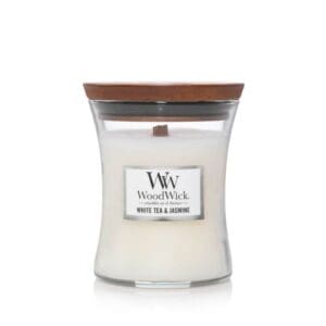 Unique WoodWick White Tea & Jasmine Candle – Premium Medium (60h)