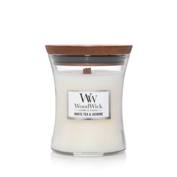 Unique WoodWick White Tea & Jasmine Candle – Premium Medium (60h)