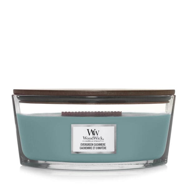WoodWick Evergreen Cashmere Candle – Premium Ellipse (50h)